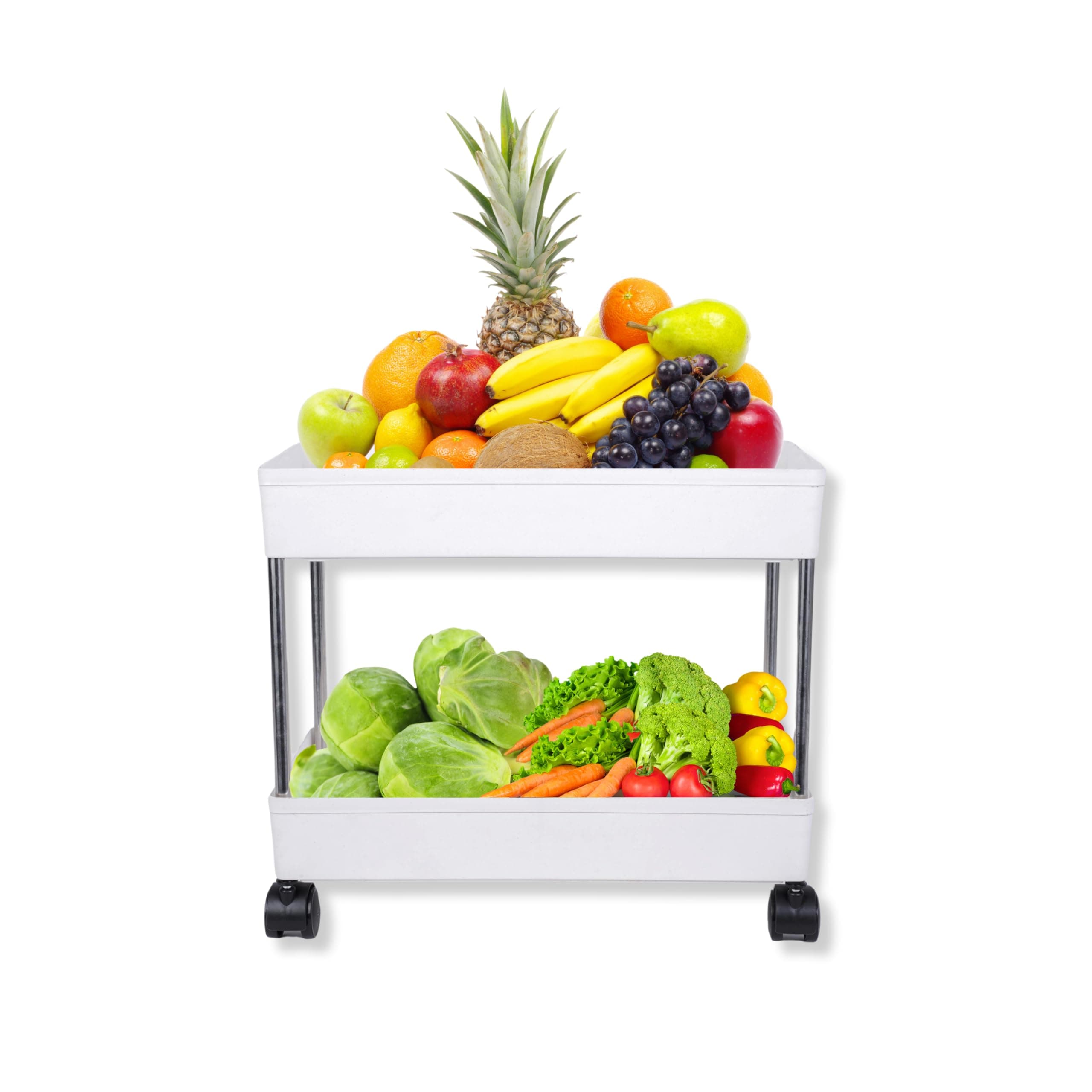 PULSBERY Plastic Multipurpose Storage Organizer Slim Rack Shelf With Wheels For Living Room, Office, Bedroom, Bathroom, Kids Room, Kitchen Trolley (White, 2 Layer)