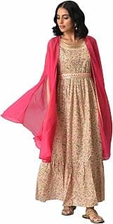 Aurelia Women Printed Flared Inner Maxi Dress and Gilet Set