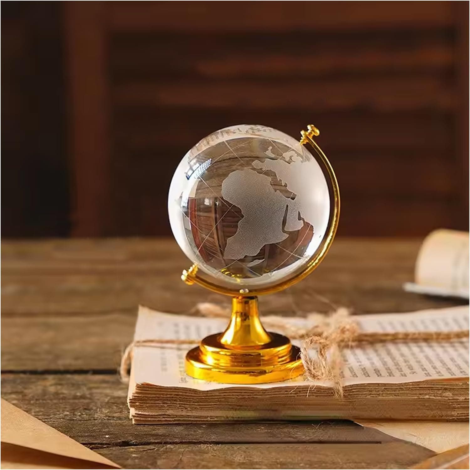 GIFTWA Crystal Globe Showpiece with Golden Stand – 6cm | Feng Shui, Good Luck & Positive Energy,Table Desk Decor