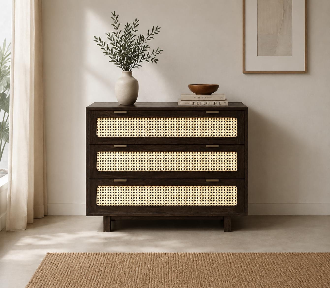 The Attic Panamara Chest of Drawers,Kitchen and Living Room Storage,Solid Wood,Natural Matte Finish,Solid Mango Wood,Walnut Matte Finish