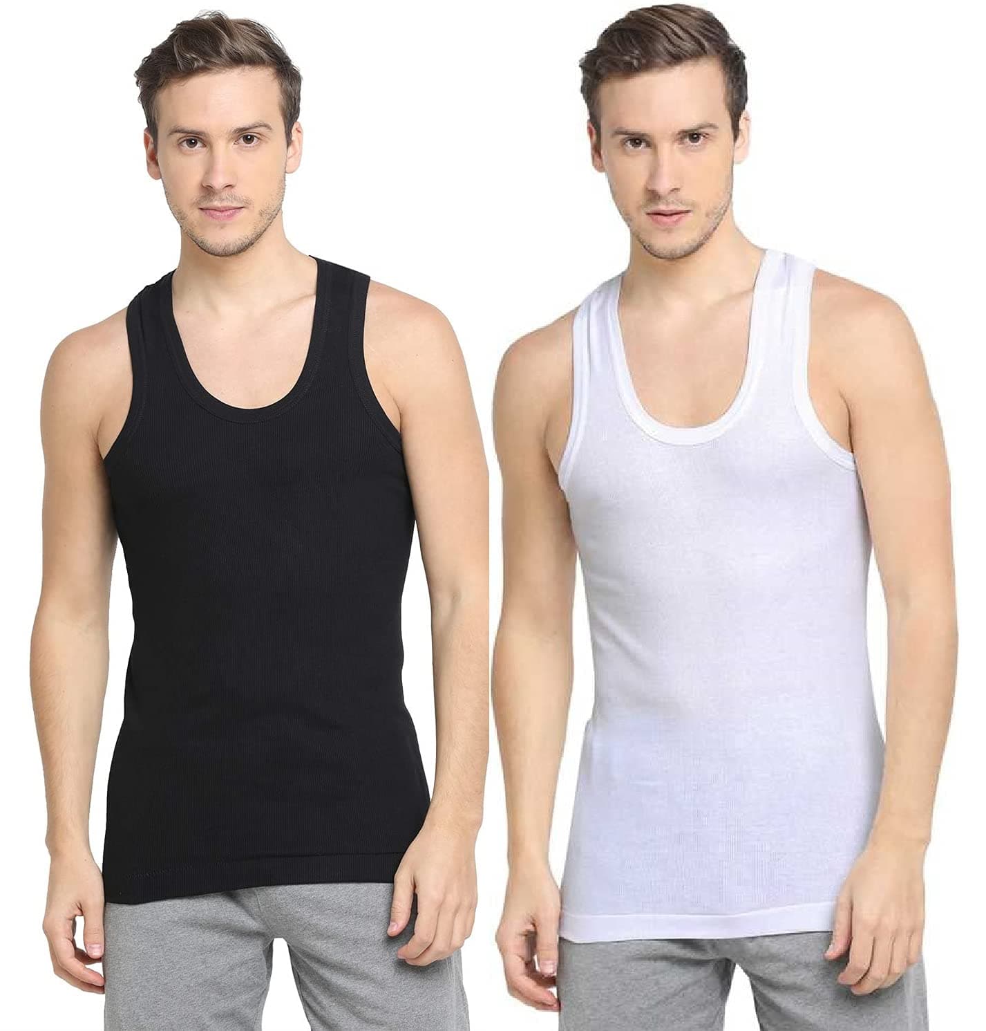 Dixcy Scott Originals Classic Ribbed Vest |100% Combed Cotton | Rib 2x2 Men's Vest | No-Peep Neckline | Breathable, Sweat Absorbent Vest for Men | Cut Away Back Arm Hole | Innerwear for Man |Pack of 2