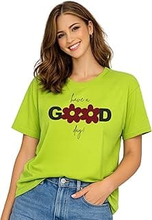 London Hills Women’s Loose Fit Graphic Printed T-Shirt | Soft Cotton Blend Fabric | Round Neck Half Sleeve Casual Top, Travel & College