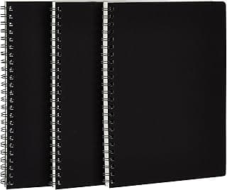 amazon basics College Spiral Notebook, 120 Pages, A5, Size 5.5 x 8.2 Inches, Blank | Travel Writing, Journal, Notepad, Sketchbook | For Students, Office | Subject Diary | Pack Of 3 (Black Cover)