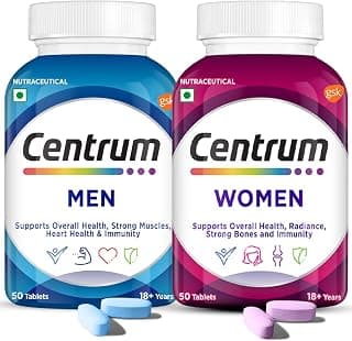 Centrum Multivitamin For Men With Grape Seed Extract + Multivitamin For Women With Biotin| Pack Of 50 - Tablet, 50 Servings