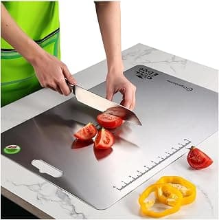 OrganizeMee Stainless Steel Chopping Board Extra Large for Kitchen (45 X 31.2 CM) Kitchen Food Grade,Cutting Vegetable Chopper Board with Anti Skid Silicon & Anti Rust Platform Countertop Pad