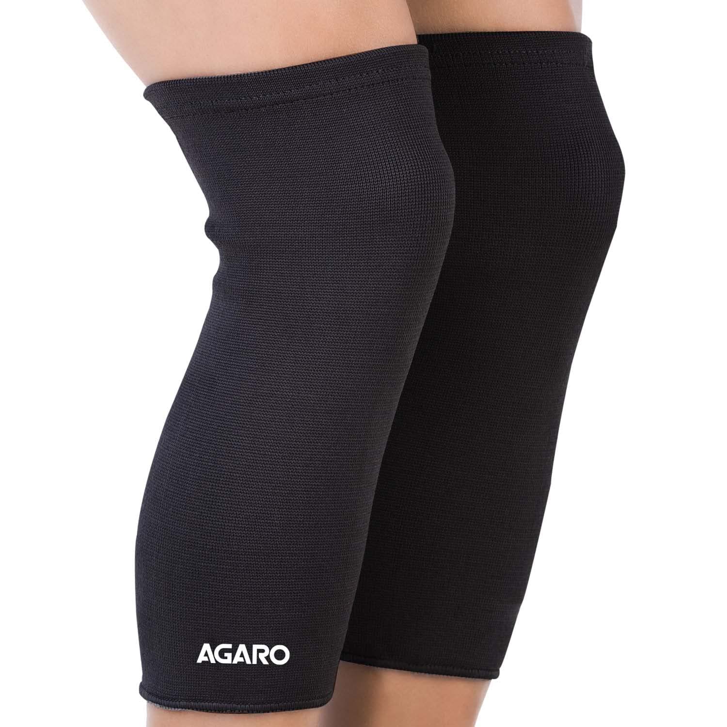 AGARO Stretchable Knee Support, Breathable Fabric, Uniform Compression, Relieves Muscle Pain, Joint Pain, Injury Recovery, For Workout, Running, For Men & Women, Knee Cap, XL, Black, Pack of 2