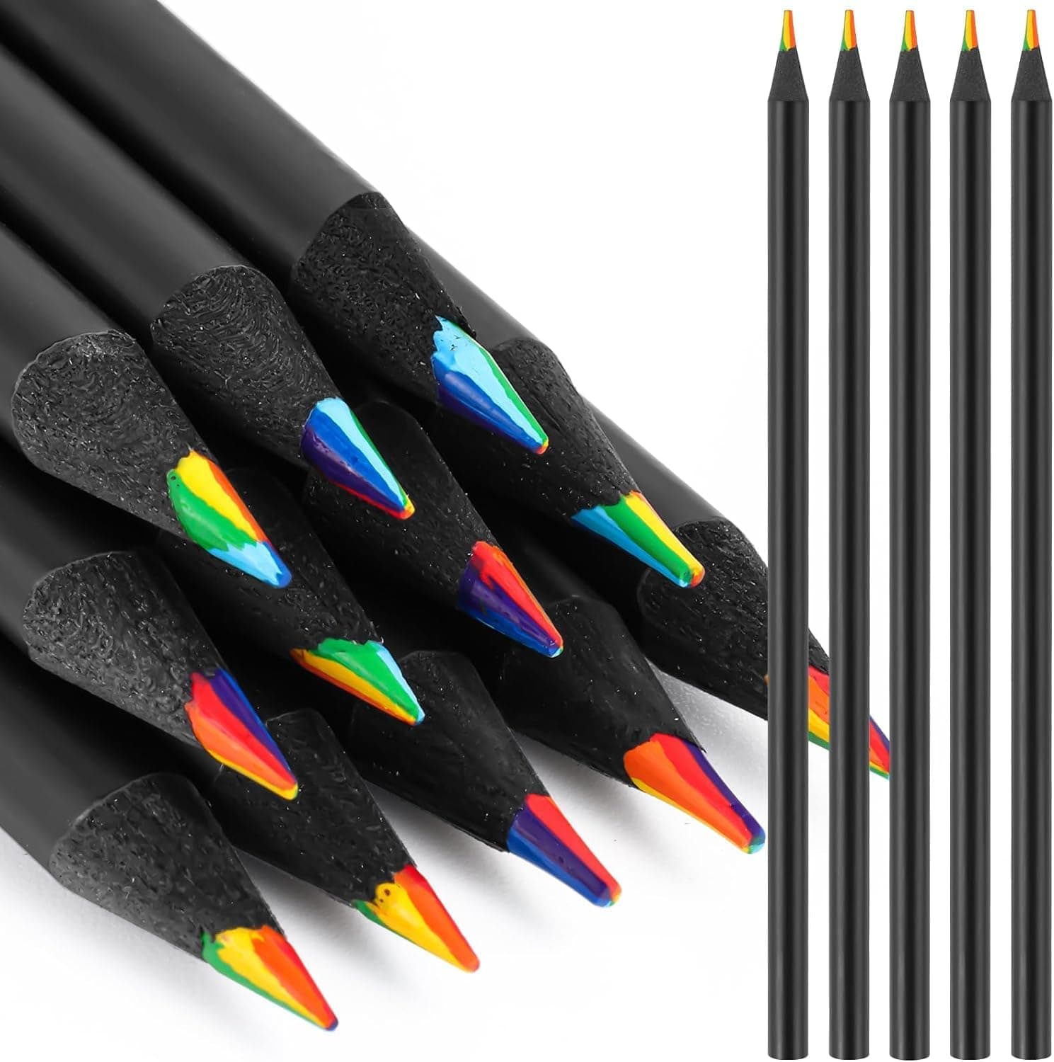 AccuPrints 12 Colors Rainbow Pencils for Kids Adults, Rainbow Colored Pencil Art Supplies for Girls Boys, Black Wooden Multi Colored Pencils Bulk for Coloring Drawing Sketching, Pre-sharpened. (A7P6)