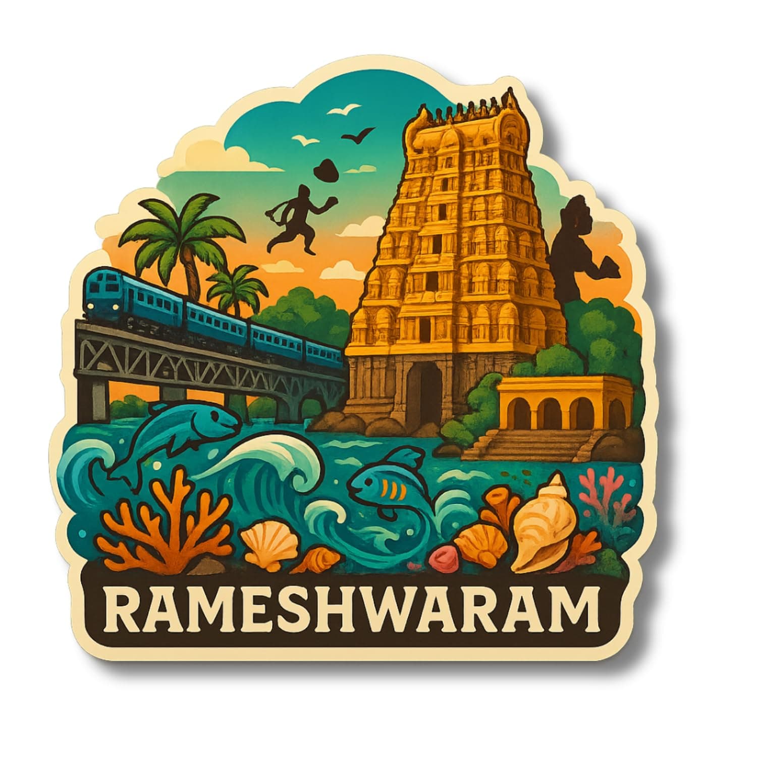 Comonot Rameshwaram Fridge Magnet 3x3 Inch | Fridge Decoration Magnet for Kitchen & Home Decor | Stylish Wooden Refrigerator Magnet