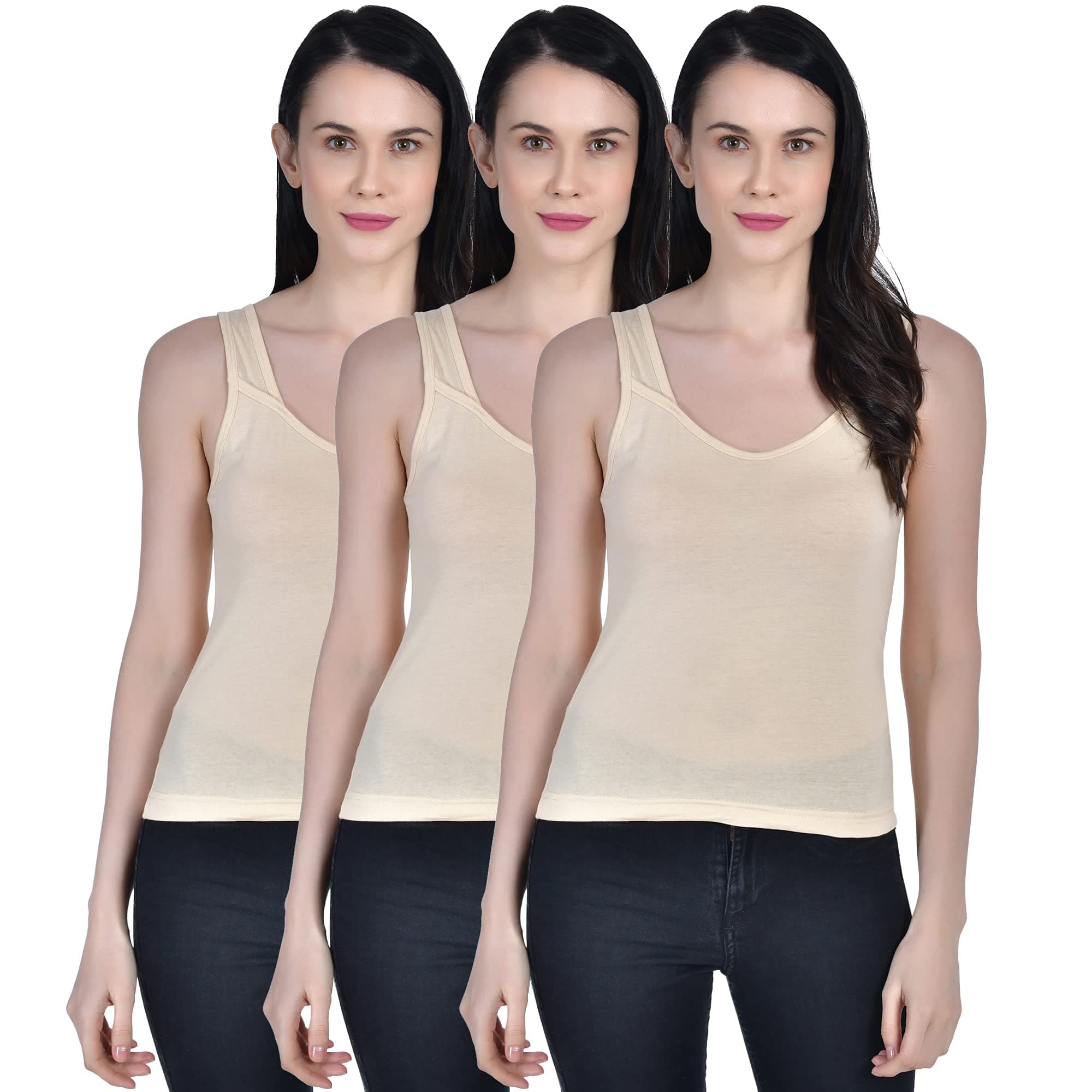 Aimly Women's Regular Fit Sleeveless Cotton Camisole Slip Spaghetti | Combo Pack of 3