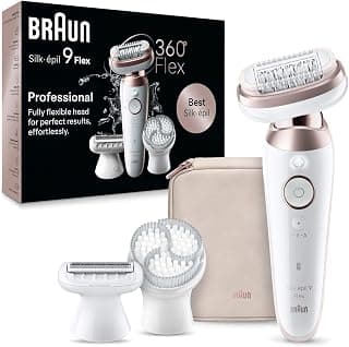 Braun Silk-Epil 9 Flex Epilator for Women, Fully Flexible Head, Anti-Slip Grip, SensoSmart Technology, Micro-Grip Tweezer, Deep Body Exfoliation Brush, Smooth Skin for Weeks, Ergonomic Handle