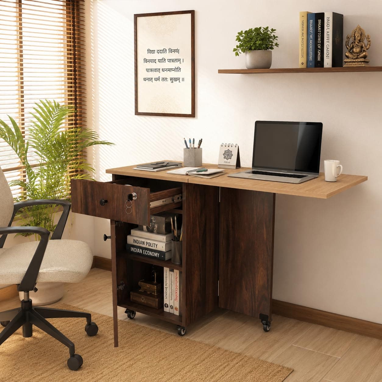 Studio Kook Smart Convertible Engineered Wood Folding Study Desk, Junglewood
