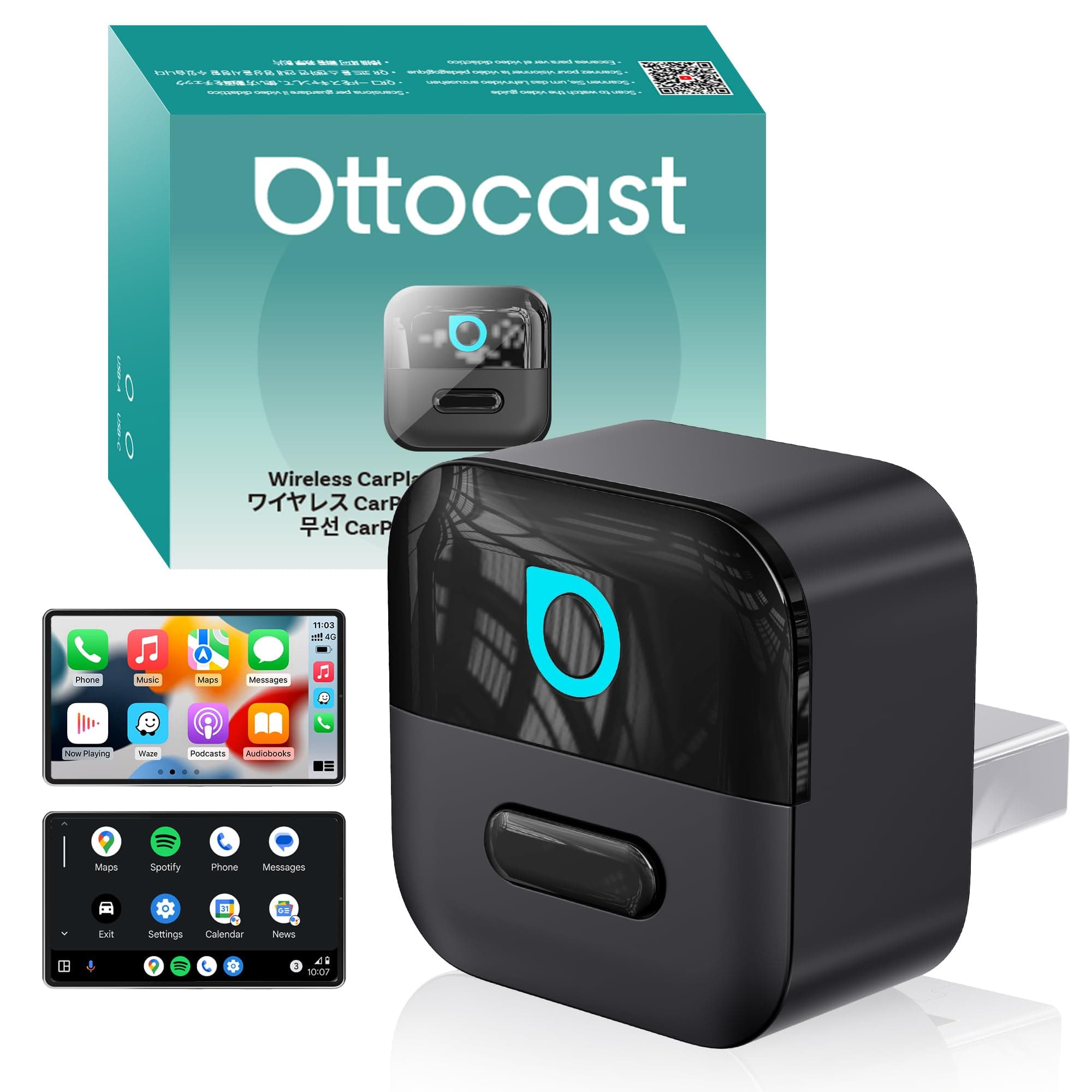 OTTOCAST Mini Pico 2026 Wireless CarPlay Adapter for iPhone & Android – Plug and Play WiFi 6 Bluetooth 5.4 Android Auto Adapter (Black)