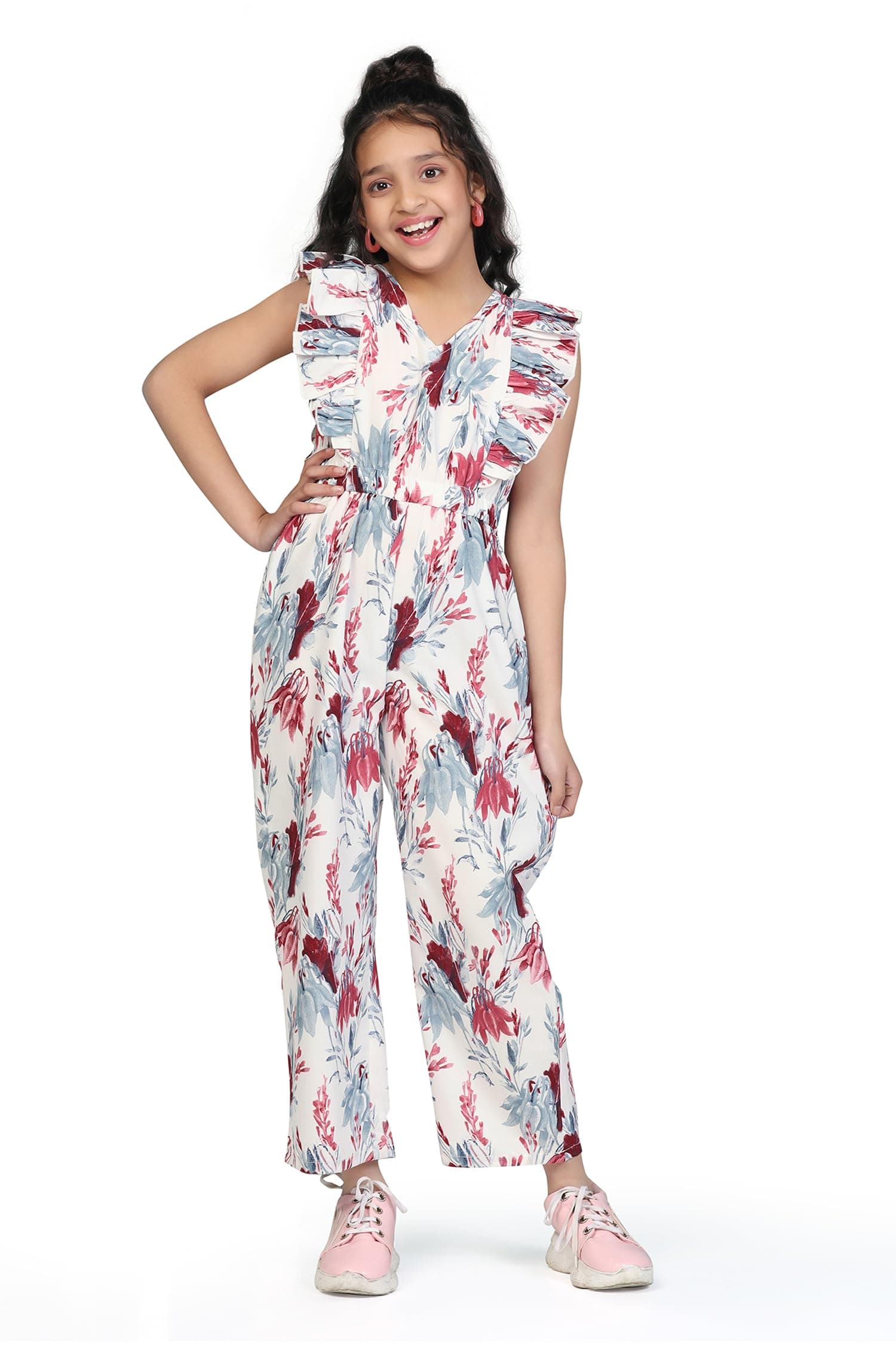 Jwalin Girl's Ankle Length All-Over Printed Jumpsuit|Jump Suit for Girls|Jumpsuits|Western Dresses for Girls|Girls Jumpsuit|Printed Jumpsuit