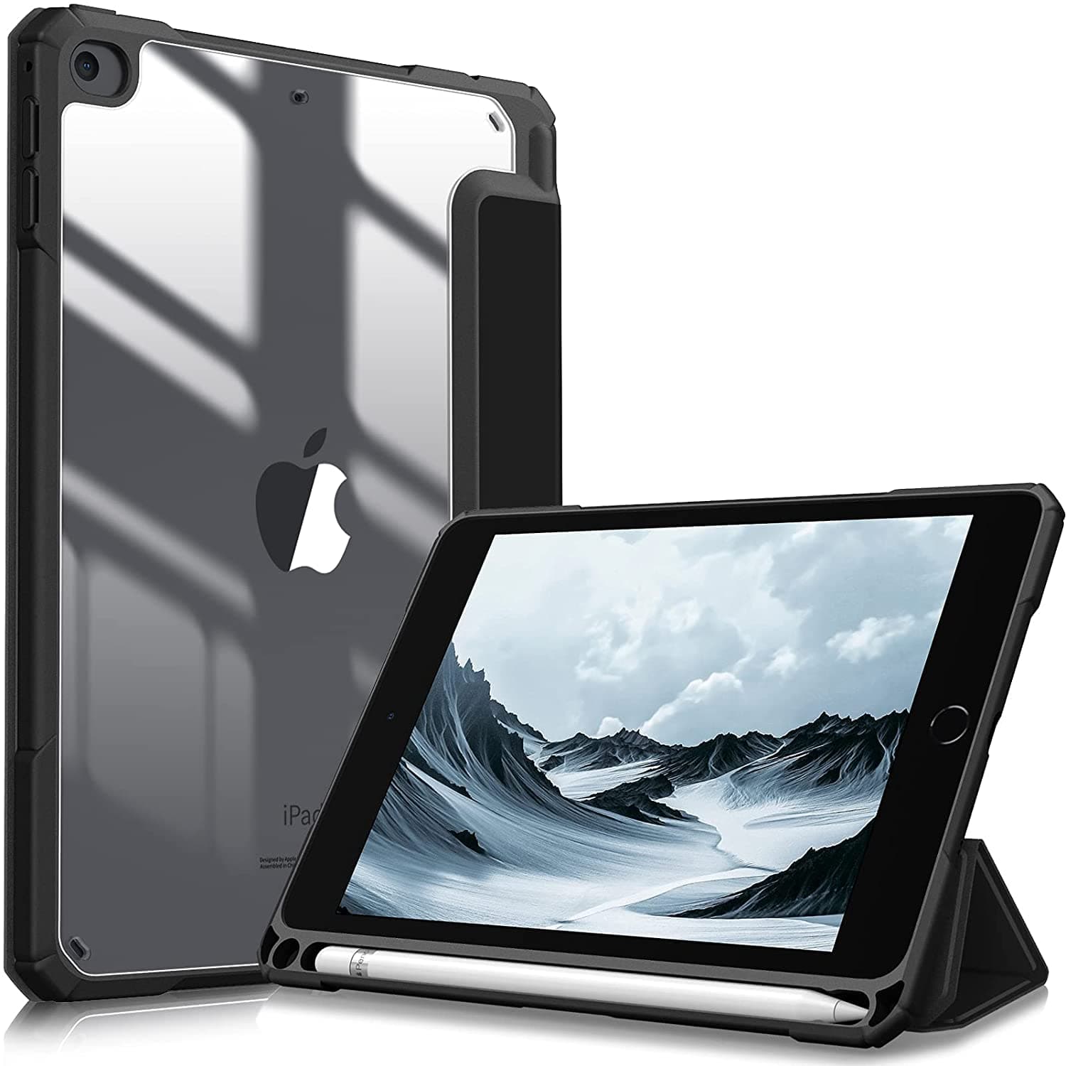 SwooK Hybrid Case for 7.9" iPad Mini 5/4 - Shockproof Clear Back Shell Flip Cover (Black)