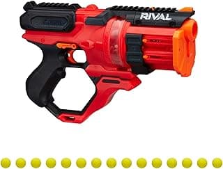 Nerf Rival Roundhouse XX-1500 Red Blaster, Clear Rotating Chamber Loads Rounds into Barrel, 5 Integrated Magazines, 15 Rival Rounds, Toys for Kids Ages 14 and Up