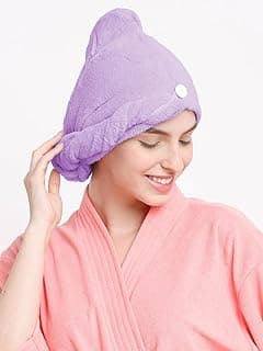 Cortina Microfiber 380 TC Hair Towel Cap,Soft Absorbent Quick Drying Cap for Curly Thick Hair,Wrap Cap for Women Girls-Pack of 1,Purple