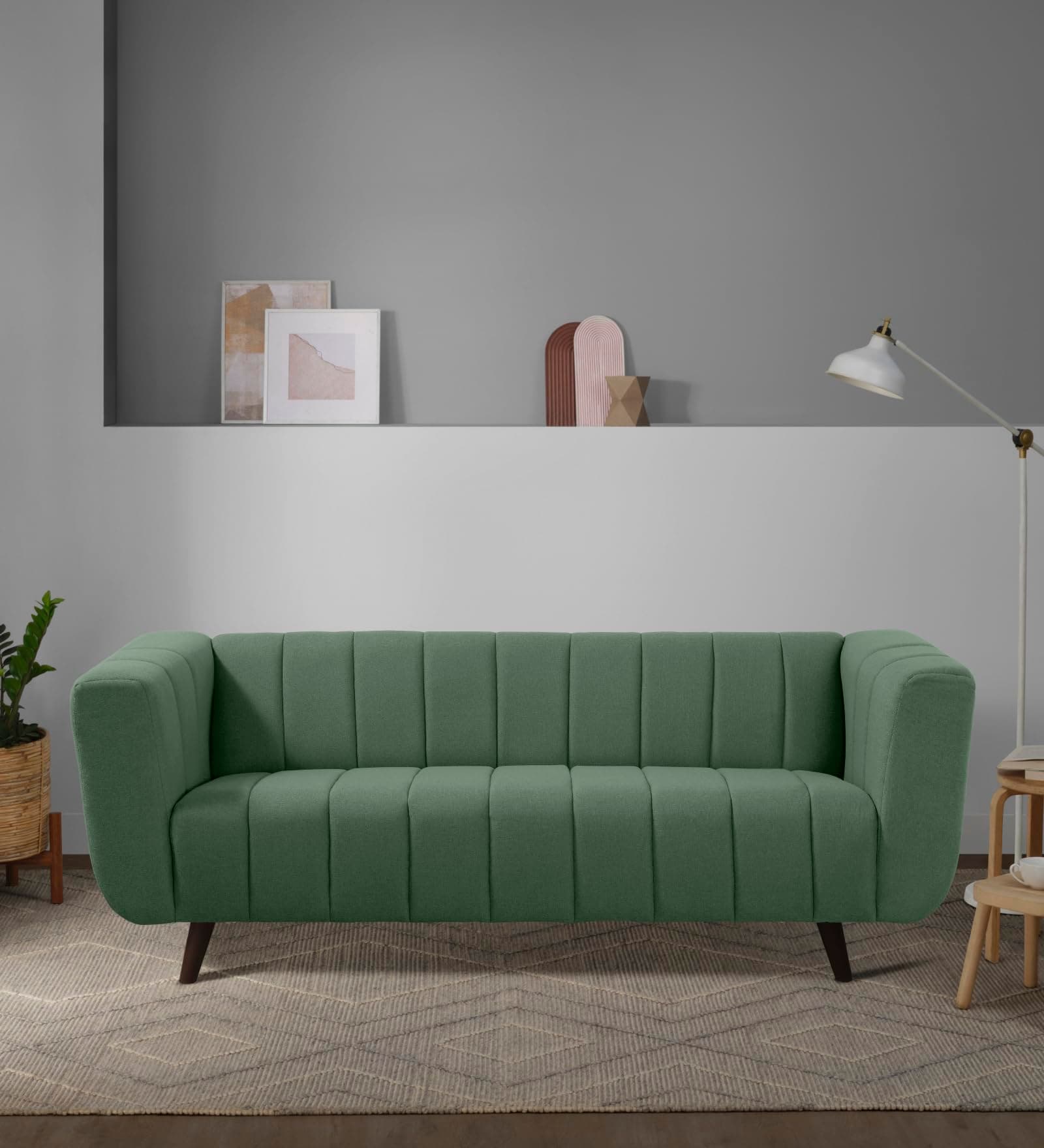 Sleepyhead Kiki Designed by Duroflex - 3 Seater Sofa |Premium Fabric Sofa with High-Density Foam |Sturdy Wood Frame & Plush Cushions |3 Years Warranty - Sapling Green