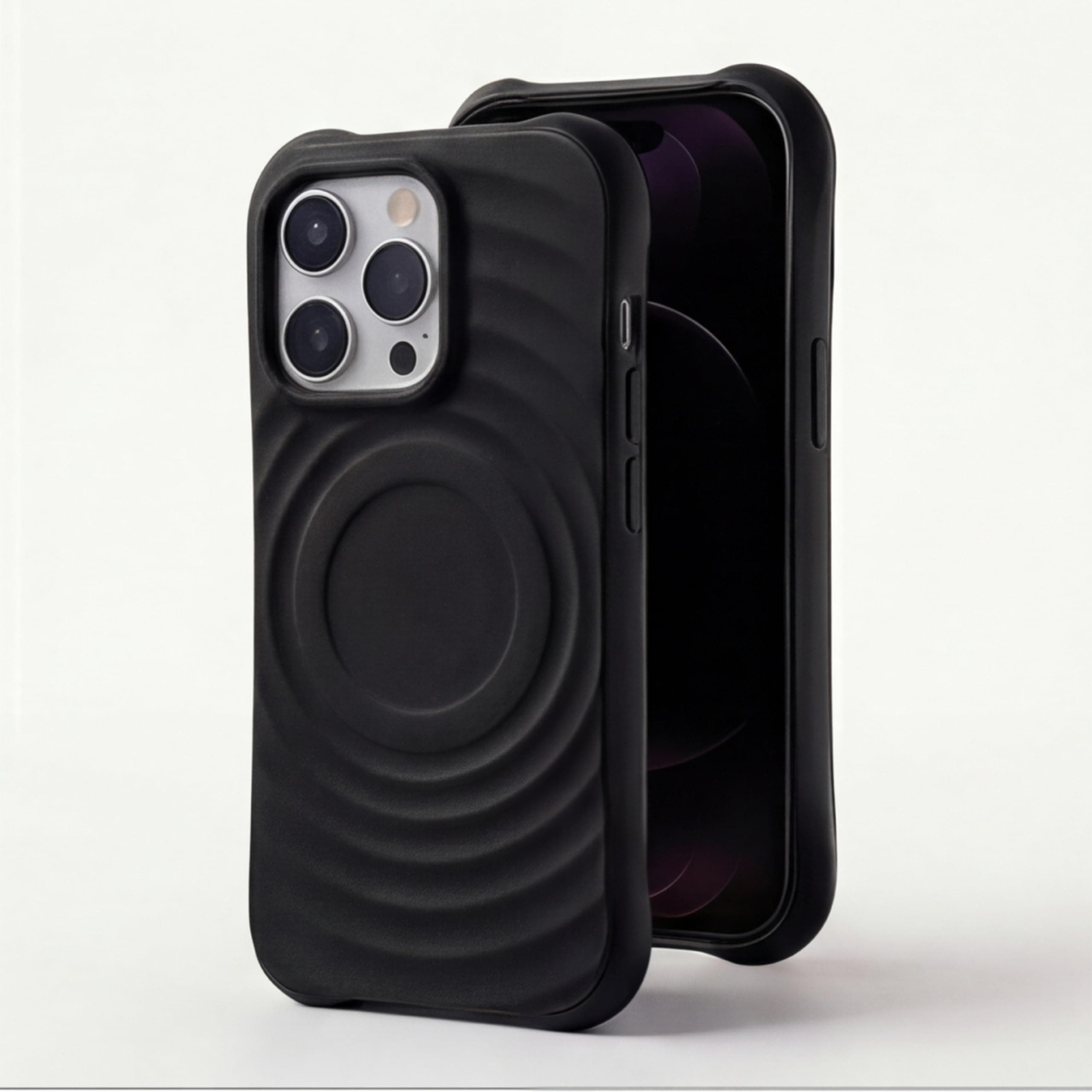 amazon basics Shockproof Case for iPhone 13 Pro Max | Ripple Pattern | Camera Protection | Protective Cover with Enhanced Grip & Wireless Charging Support – Black