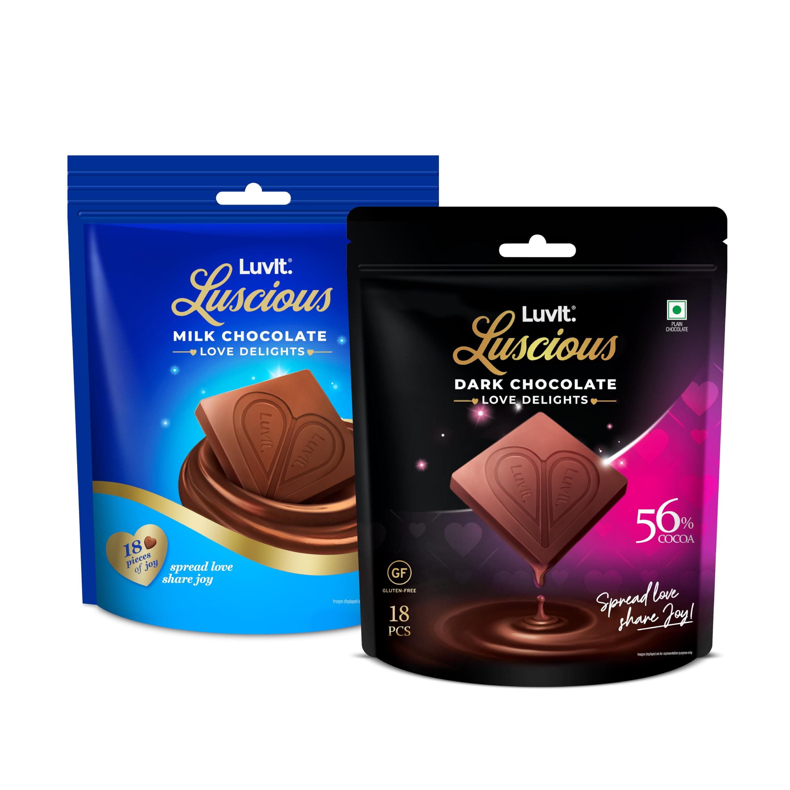 LuvIt. Luscious Dark Love Delights-Heart Shaped Chocolate Bars|Valentine's Chocolate Gift Of Dark Chocolates|Pack Of 2-180 Gram Each