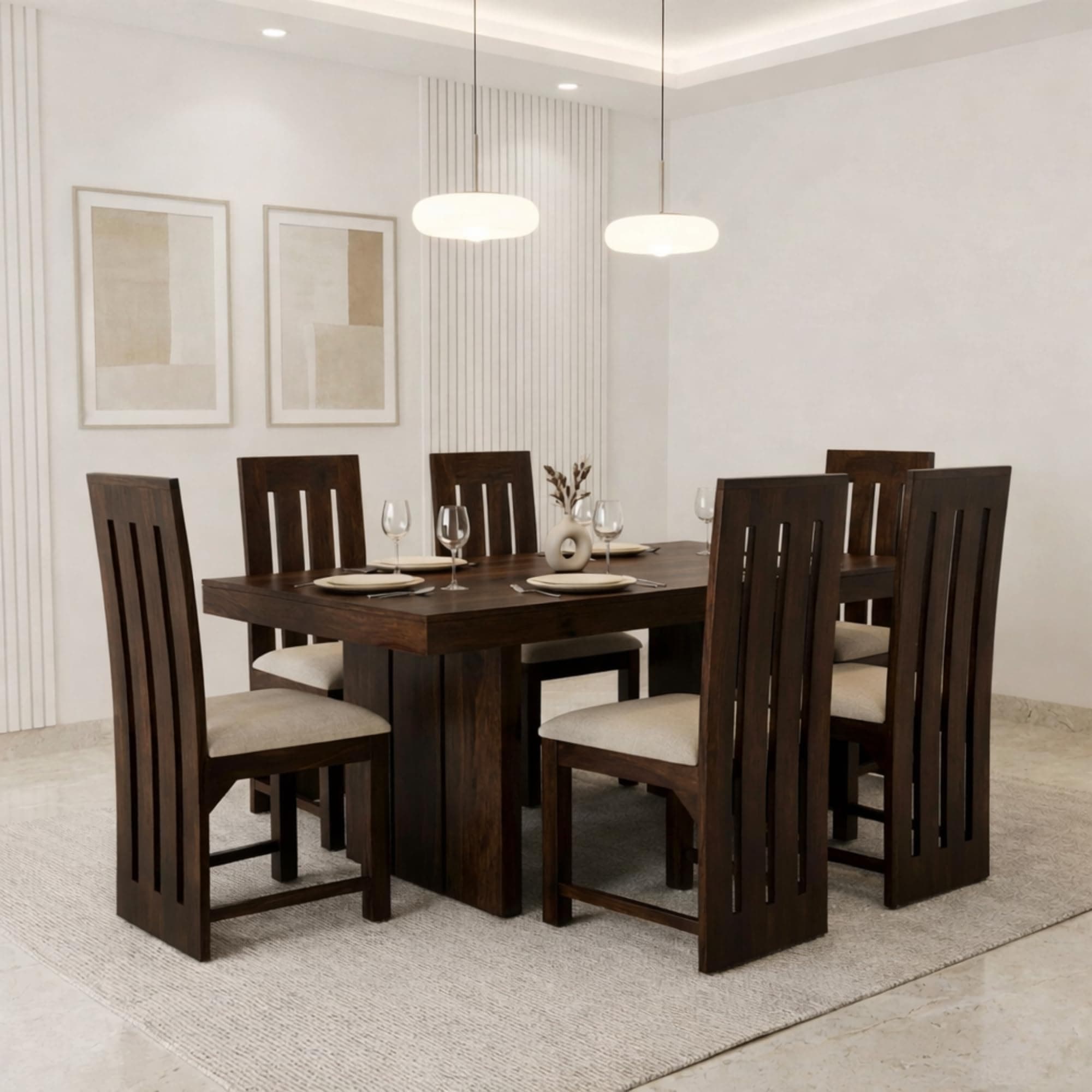 SONA ART & CRAFTS Poster Solid Sheesham Wood Dining Table Set 6 Seater Dinner Dinning Table with 6 Chair for Dining Furniture for Living Room Home Hotel Office Self Assembly (Dark Walnut)