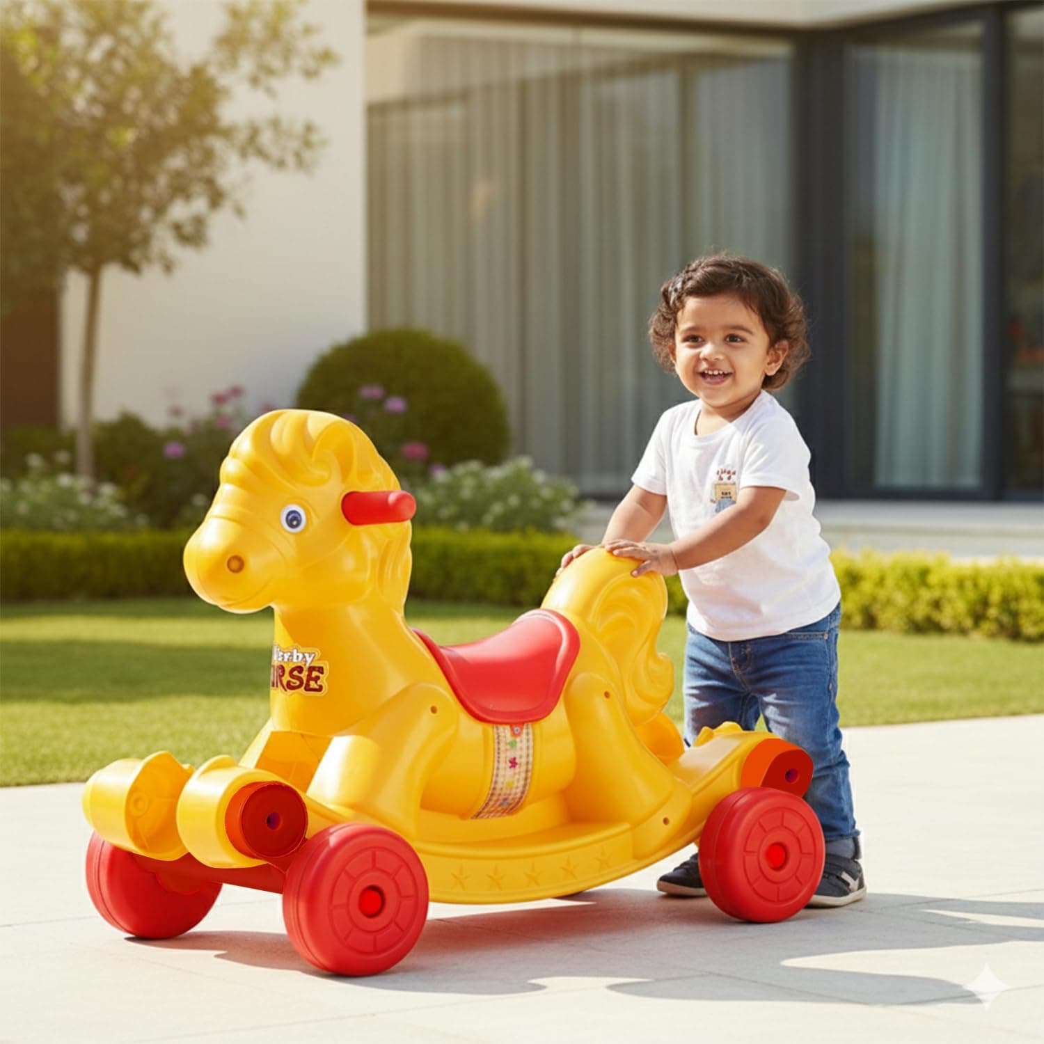 Toyzone Derby Horse (Yellow) | Baby Horse Rider | Horsey Rocker | Ride-on Toy for Kids | Indoor & Outdoor Rocker | Push Car | for Kids 2-6 Years