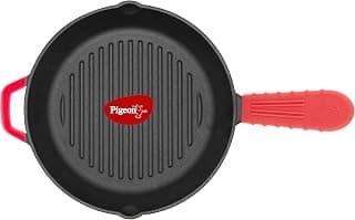 Pigeon by Stovekraft Cast Iron Grill Pan, 25 cm | Naturally Nonstick | Pre-Seasoned with 100% vegetable oil | Toxin-Free | Deeper Grill Lines | Perfect Browning | Bring back nostalgic taste in cooking