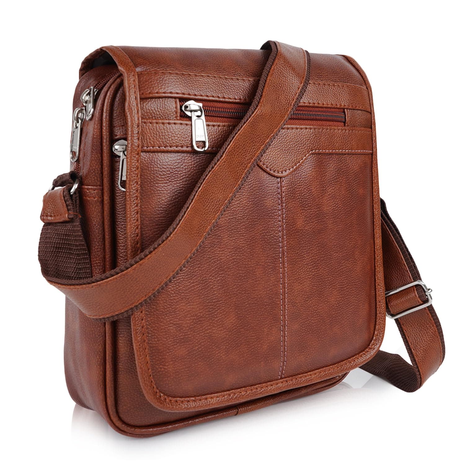 Martucci PU Leather Sling Bag for Men & Women – 7L Crossbody Shoulder Bag | Stylish Messenger Bag for Travel, Office, Business & Daily Use | Adjustable Strap One Side Shoulder Bag (Tan)