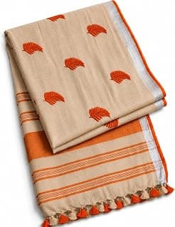 Exclusive Handloom Linen Saree with Blouse Piece, Leaf Embroidery