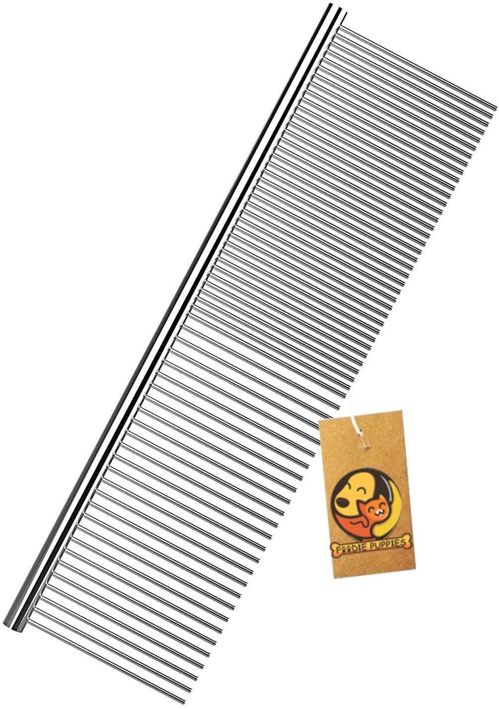 Foodie Puppies Professional Rounded Teeth Stainless Steel Pet Hair Grooming Flat Comb for Puppies and Medium Dogs (Large)