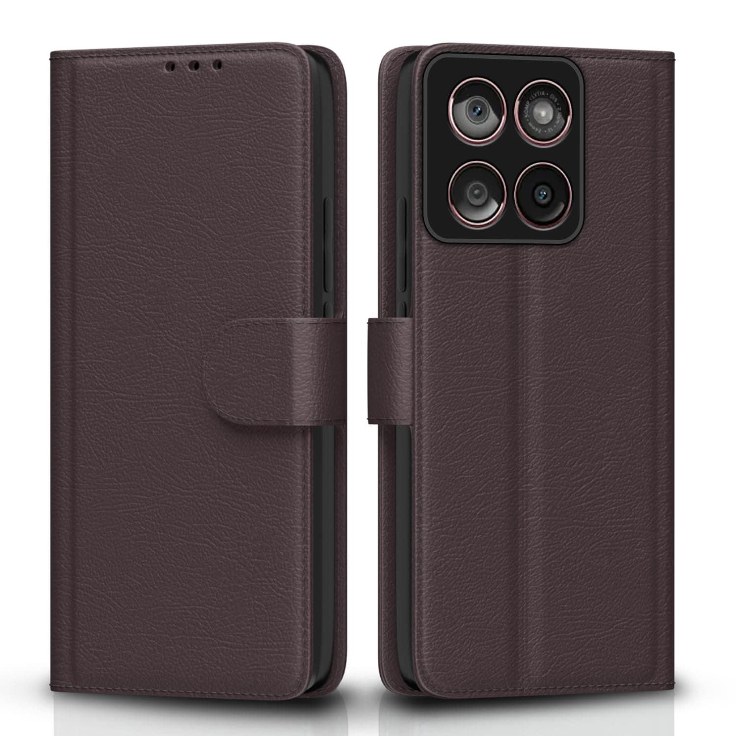 Outlouders Flip Cover for Moto Edge 60 Fusion 5G | Leather Finish | Card Slots | Wallet Stand | Shockproof Protection Flip Case (Coffee)