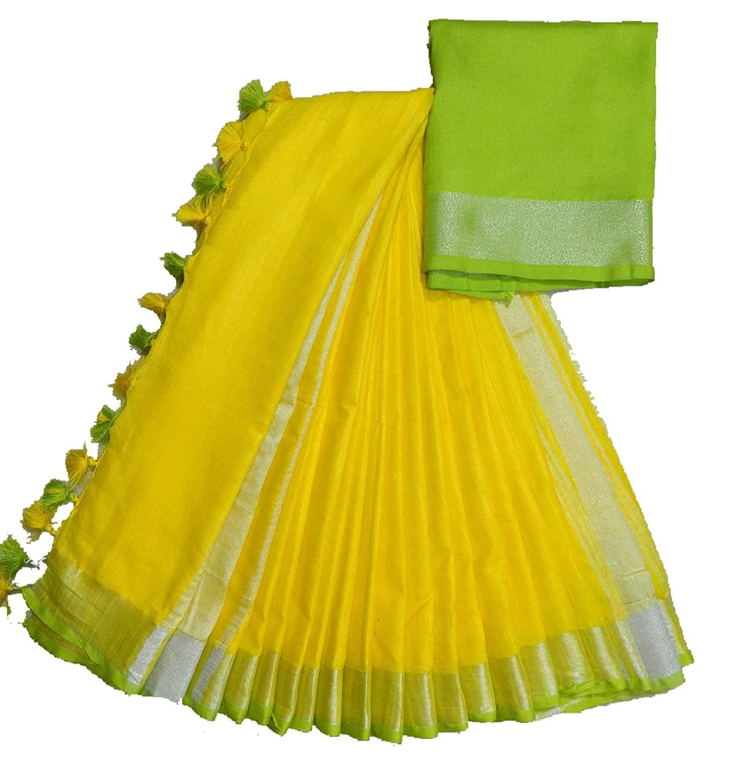 T.K. Women's Bhagalpuri Cotton Saree with Blouse Piece (TKS004_Lemon Yellow)