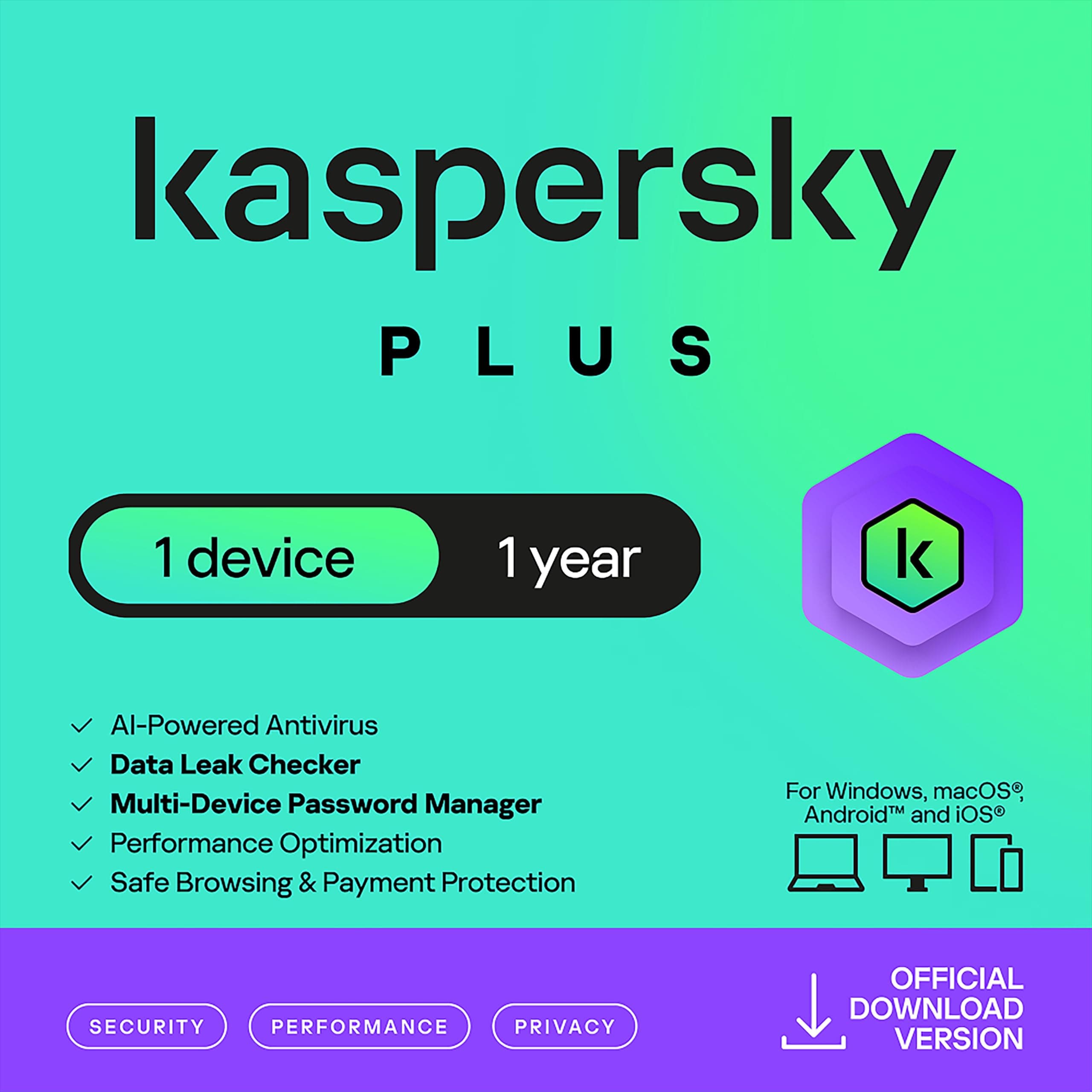 Kaspersky Plus Security 2025 | 1 Device | 1 Year | Email Delivery in 1 Hour