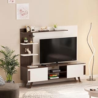 BLUEWUD Rowlet Mini Engineering Wood Floor Standing TV Entertainment Unit Set Top Box Stand/TV Cabinet Panel with Shelves for Books & Décor Display Unit Bed Living Room Upto 42 Inches (Wenge & White)