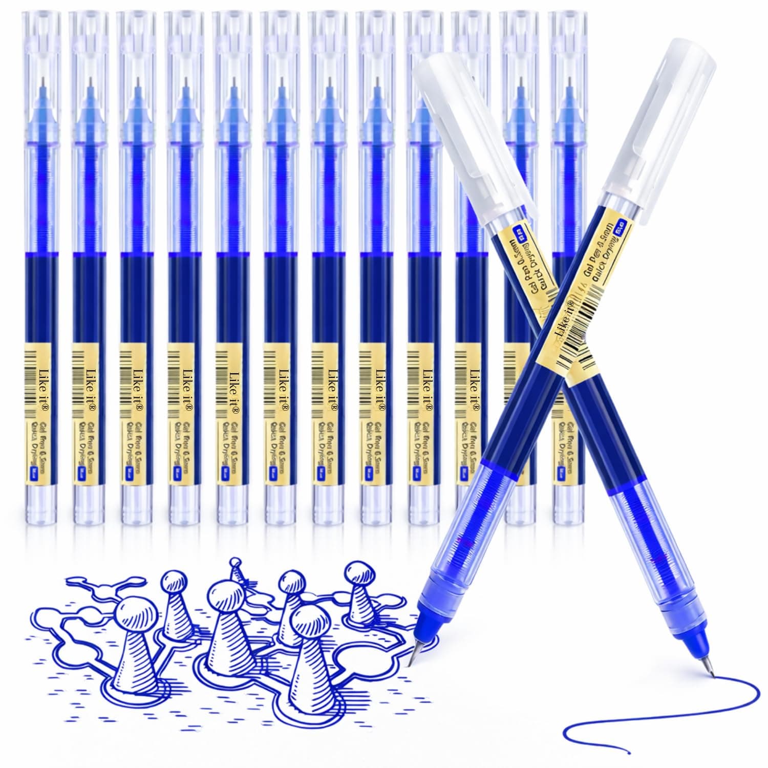 like it 0.5mm Roller Pen Color ink Straight Liquid Rollerball Gel Pen for School Office Stationery Pack of 12 (Blue)