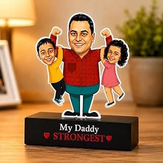 ZOCI VOCI Strongest Daddy Personalized Caricature Standee, Custom Photo from Kids | Funny Customized Keepsake for Office Desk