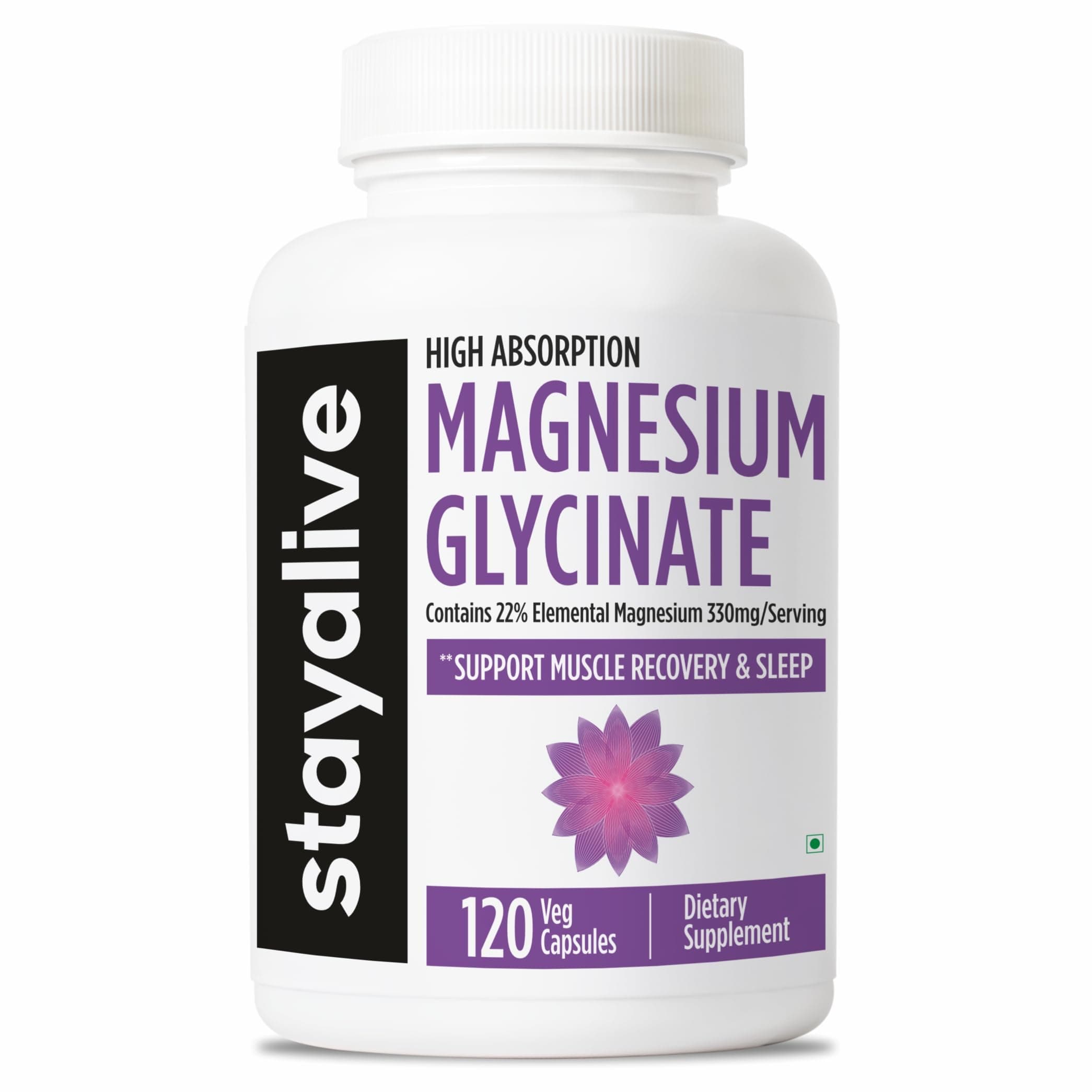 STAY ALIVE Magnesium Glycinate Supplement, High Absorption, 120 Capsules for Muscle Recovery & Sleep Support, Non-GMO & Gluten Free Chelated Magnesium Supplement for Women and Men