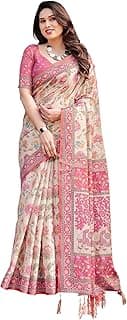 ALMAARI FASHION Cotton Saree for Women with Floral Printed Design and Traditional Zari Border, Soft Lightweight Ethnic Saree for Wedding Festive Party Office Wear with Blouse Piece