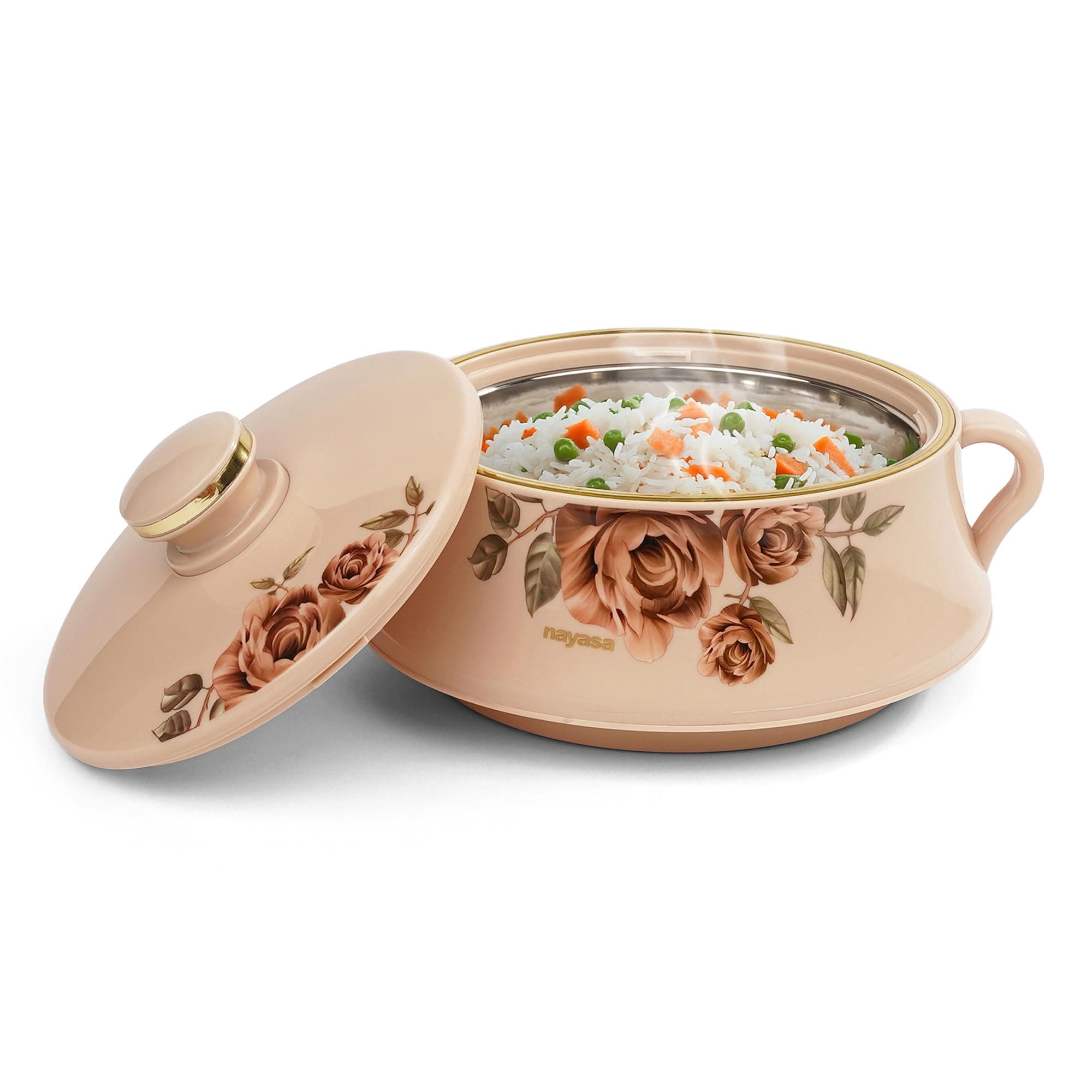 Nayasa Lorenzo Insulated Inner Stainless Steel Casserole- 1500 ML | Serving Bowl with Lid | Hot Pot for Kitchen | Roti Box | Beige