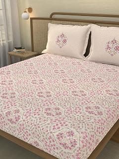 Portico New York Signature - Serenity Essence 180 TC Cotton Pink Queen Bed Fitted Sheet with 2 Pillow Covers