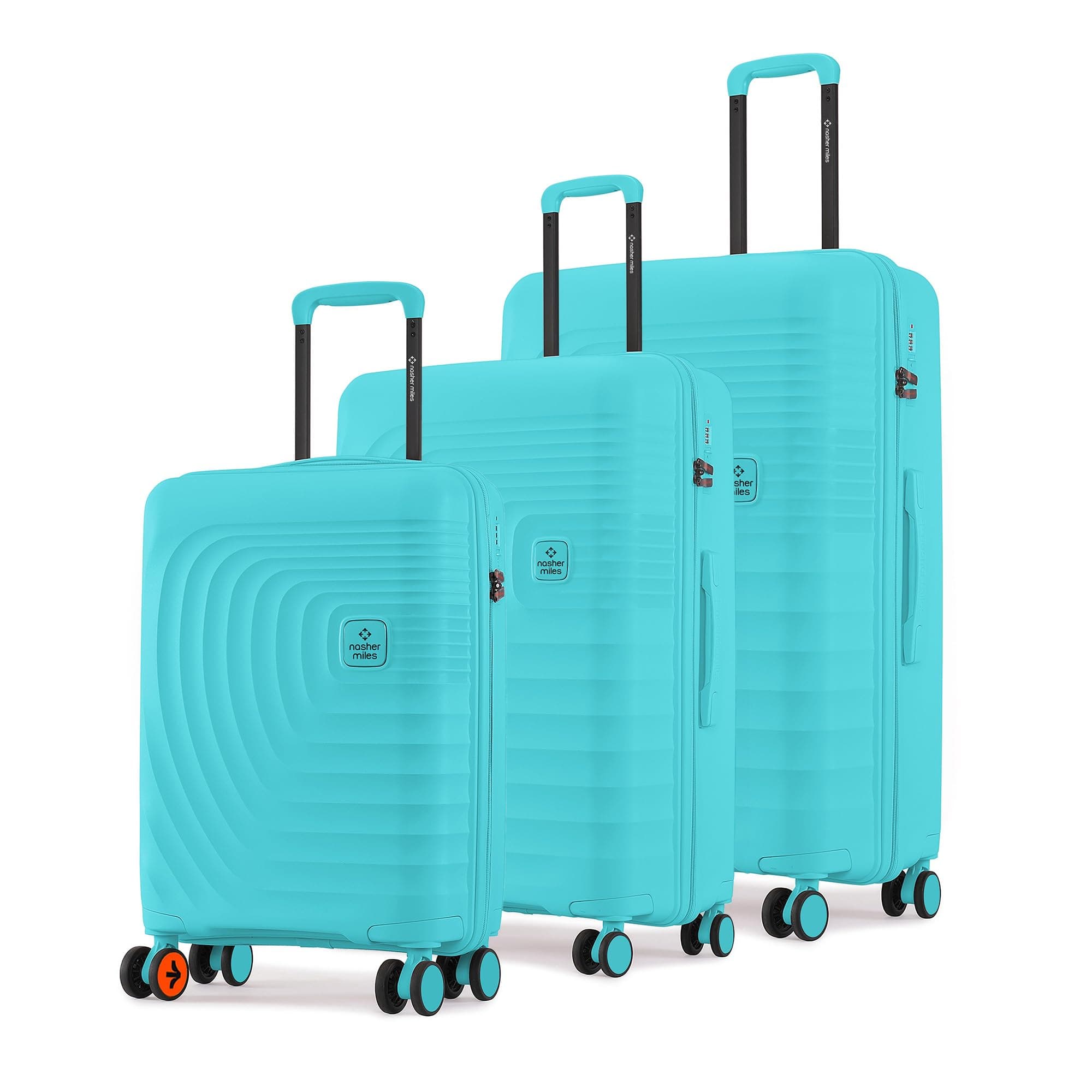 Nasher Miles Boston Hard-Sided Polypropylene Luggage Set of 3 | 55cm, 65cm & 75cm | 8 Wheels Small, Medium & Large Trolley Bag for Travel | Suitcase (Teal)