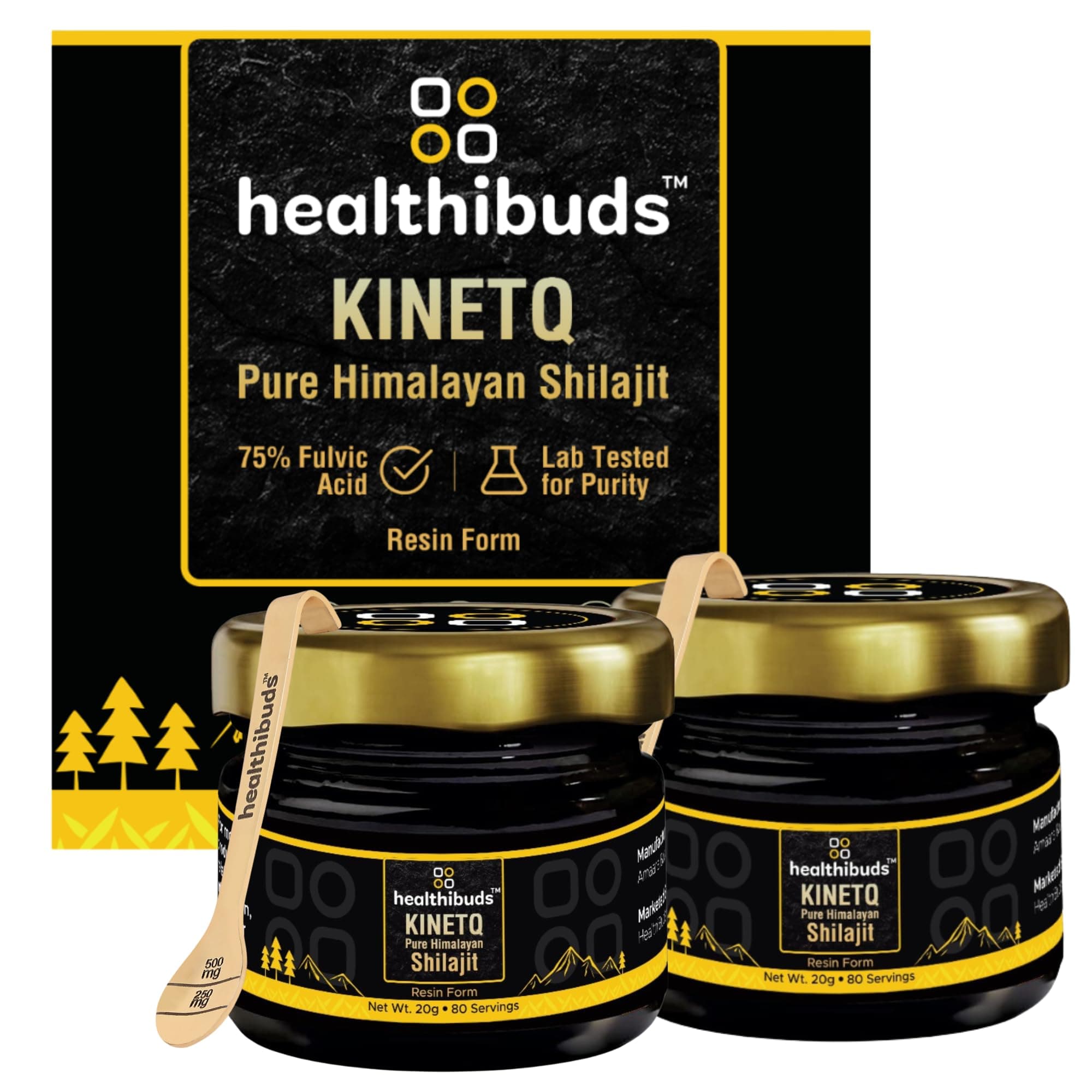 Healthibuds KINETQ™ Pure Himalayan Shilajit Resin Combo 40g (2×20g) | 75% Fulvic Acid, 500mg per Serving, Pure Resin Form, Boost Energy Strength Stamina, Lab Tested