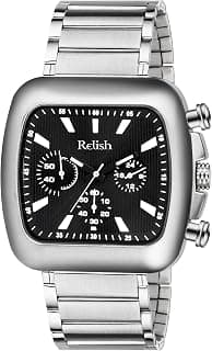 Relish Watch for Men & Boys, Square Dial with Stainless Steel Chain, Quartz Analog Wrist Watch for Casual & Formal Wear