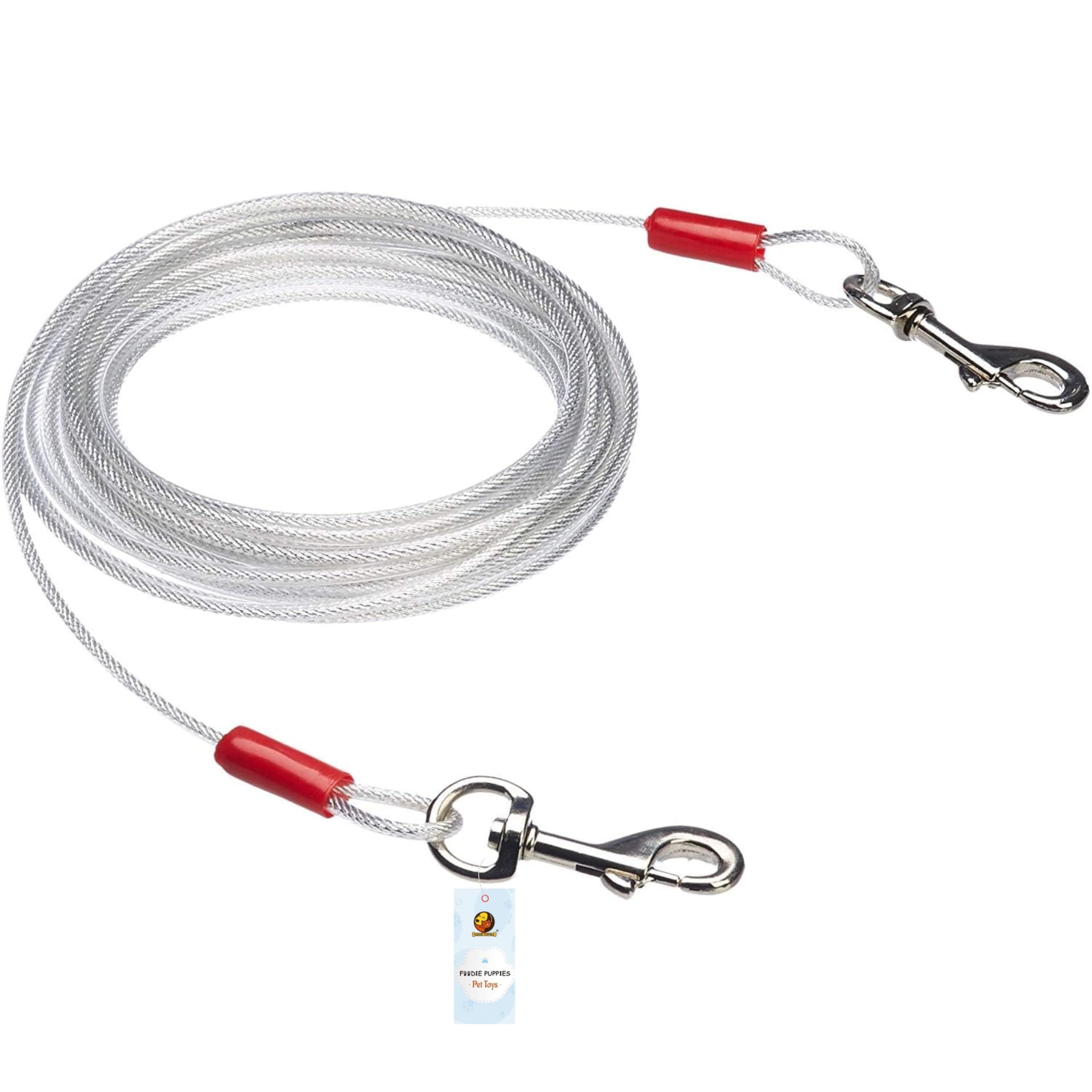 Foodie Puppies Heavy-Duty Dog Tie-Out Cable/Leash for Dogs Up to 41Kg (25 feet, 4 mm) | Weather-Resistant Steel Cable | Secure Metal Clips | Outdoor Training & Yard Use