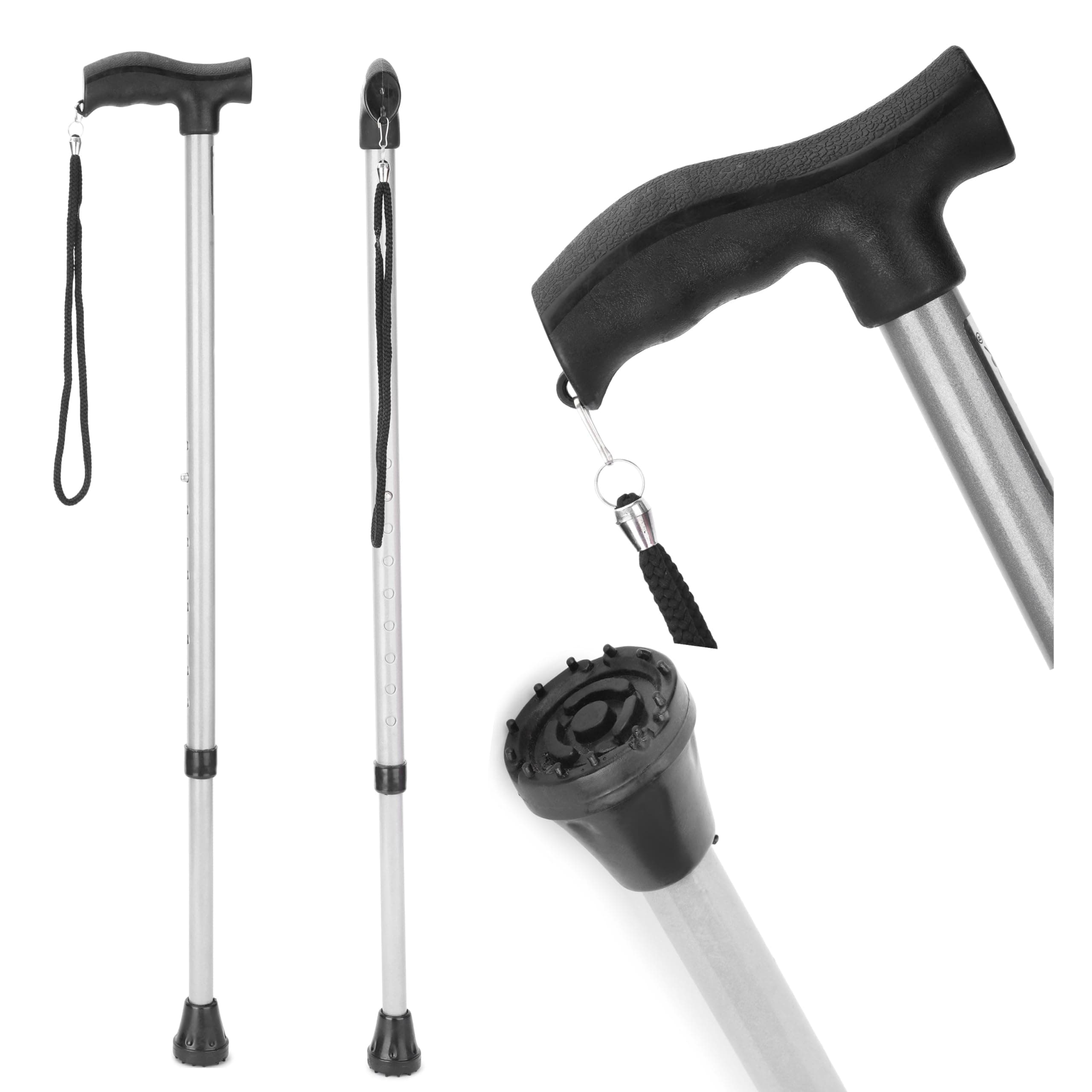 iwalk; Changing Lives Walking Stick with Adjustible Height Strong Steel Body for Patients, Old People or Physically Challenged - Silver