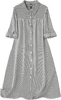Sheetal Associates Women's Black & White Vertical Striped Shirt Dress| Comfortable Relaxed Fit Summer Dress