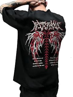 THALASI Men Cotton Aesthetic Oversized T Shirt for Men - Black T Shirt for Men Stylish | Half Sleeve Oversize Fit Round Neck Tshirts - Down Shoulder & Baggy Fit Anime Spiderman Tshirts for Man & Boys