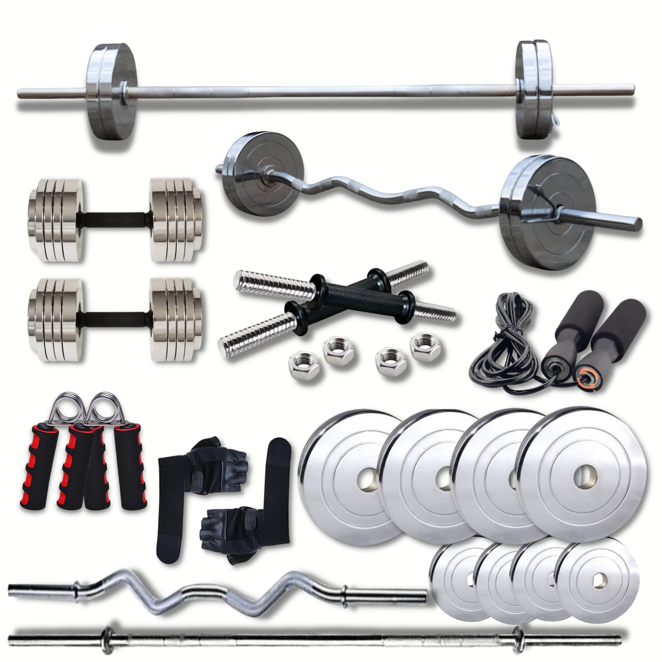 HASHTAG FITNESS Alloy Steel Adjustable Dumbbell Set For Home Gym Fitness Equipment 10kg to 100kg (100KG) - Silver