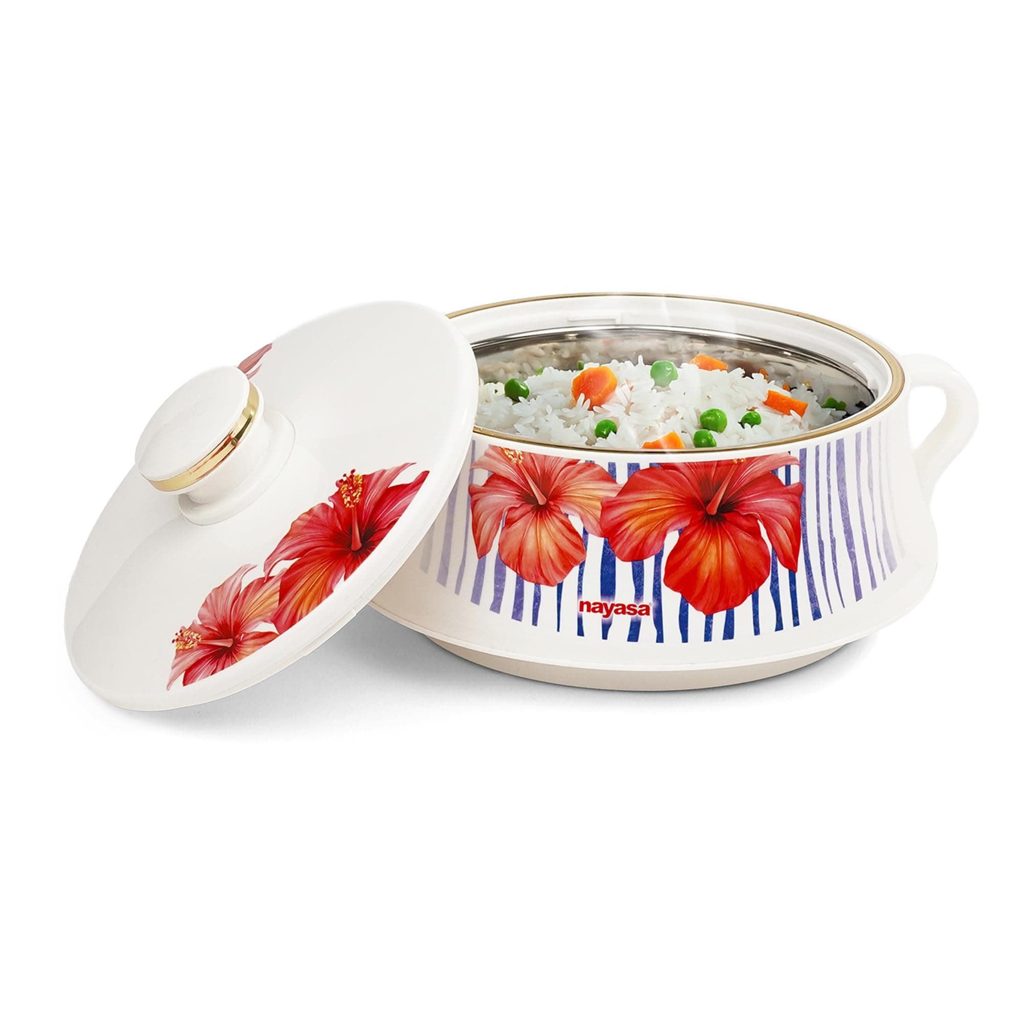 Nayasa Lorenzo Insulated Inner Stainless Steel Casserole- 1500 ML | Serving Bowl with Lid | Hot Pot for Kitchen | Roti Box | Red & Blue