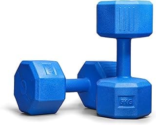 ARTINO 5Kg Pair Hexa PVC Dumbbells Set For Home Gym, Exercise & Fitness Dumbbell (Blue) Fixed Weight Dumbbell (5kg X 2Pc)