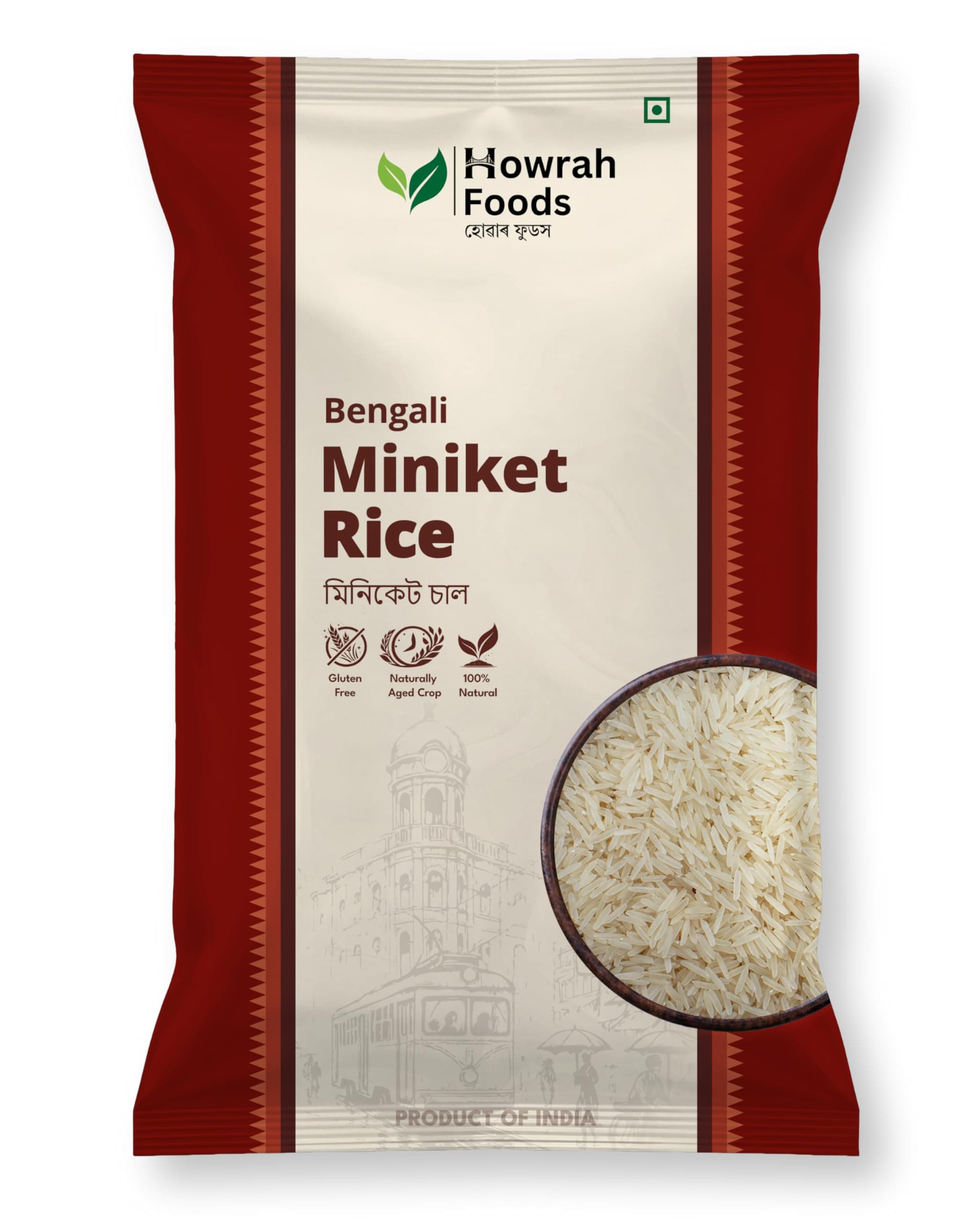 HOWRAH FOODS Miniket Rice 1 Kg | Premium Slender Long Grain Bengali Rice | Soft, Fluffy & Non-Sticky | Ideal for Daily Meals with Dal & Curry | Hygienically Packed | Authentic Taste of Bengal